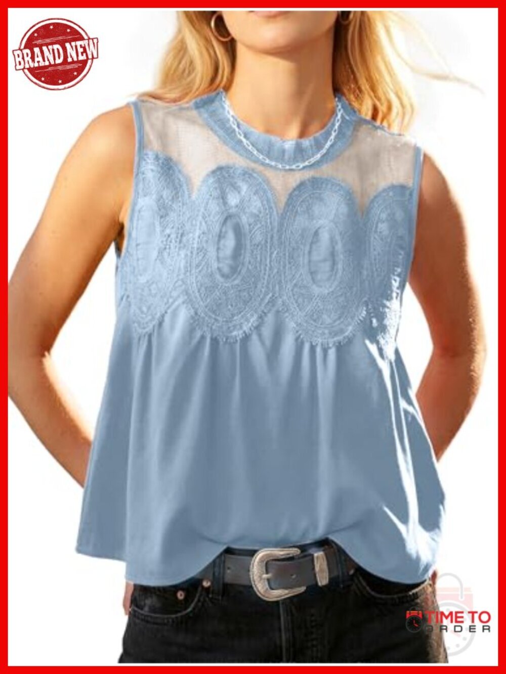 Lace Mesh Swing Blouse Sleeveless Babydoll Tank Top Dressy Casual Summer Top